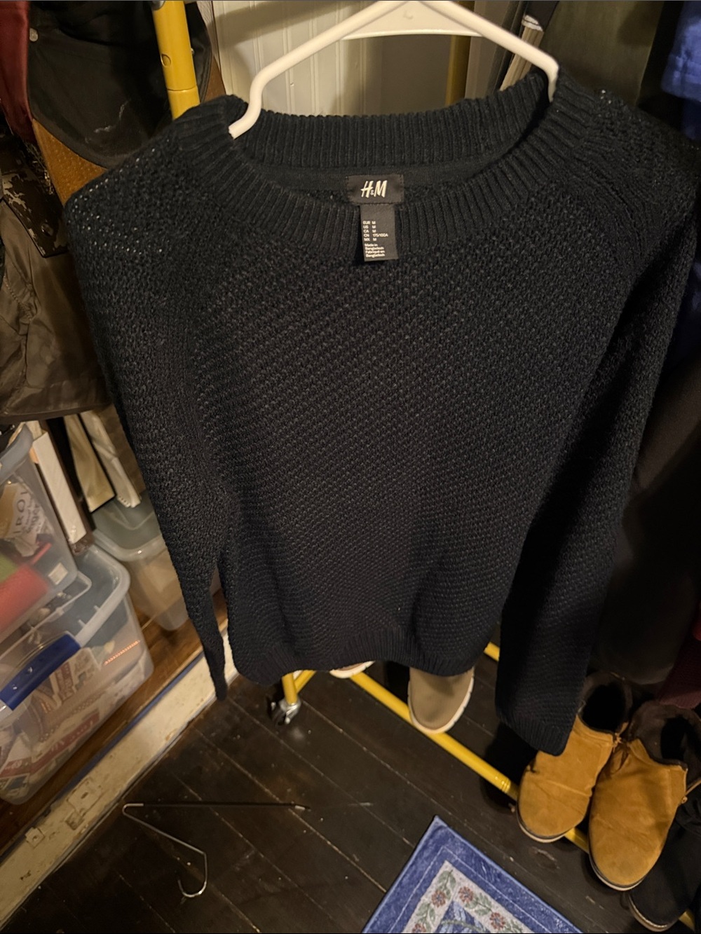 H&M Men's Dark Navy Textured Crewneck Sweater